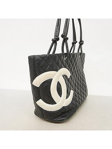 Chanel Chanel Cambon Lambskin Tote Bag, Black and White, Women's (view 2)