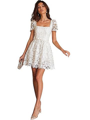 Self-Portrait Grosgrain trimmed Guipure Lace Mini Dress Cocktail Dress (view 1)