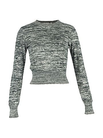 Victoria Beckham Victoria Beckham Cropped Marled Sweater in Grey Cotton (view 1)