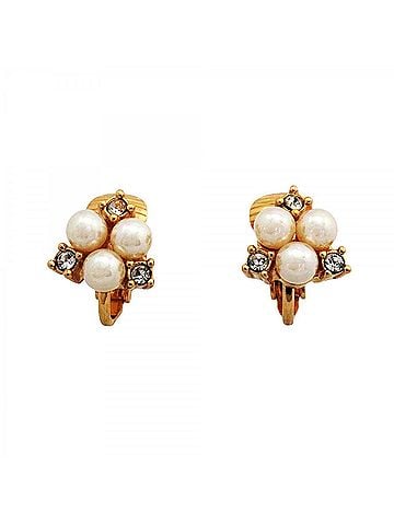 Christian Dior Christian Dior Earrings, GP Plated, Faux Pearl, Rhinestone, Gold, Women's (view 1)