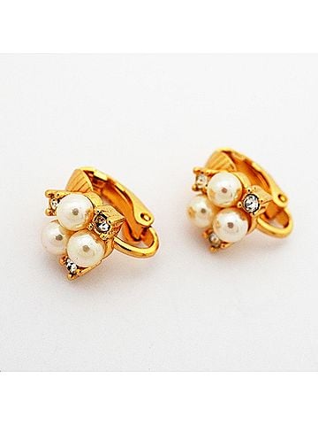 Christian Dior Christian Dior Earrings, GP Plated, Faux Pearl, Rhinestone, Gold, Women's (view 2)