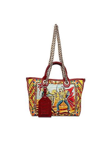 Dolce & Gabbana Snakeskin Embossed Leather Trimmed Canvas Carretto Print Capri Tote (view 1)