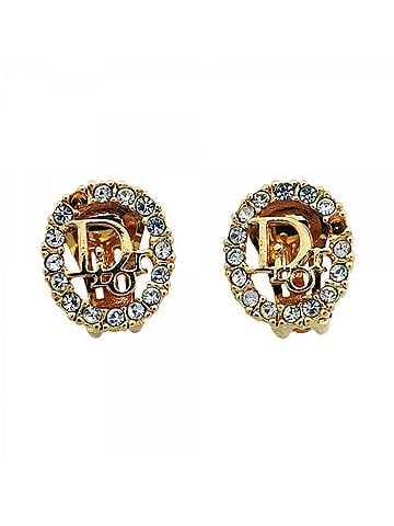 Christian Dior Christian Dior Earrings, Oval, GP Plated, Rhinestone, Gold, Women's, P2851339 (view 1)