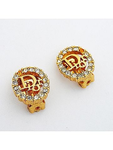 Christian Dior Christian Dior Earrings, Oval, GP Plated, Rhinestone, Gold, Women's, P2851339 (view 2)