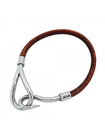 Hermès Hermes Jumbo Hook Bracelet, Metal and Leather, Silver Brown, Women's (view 1)
