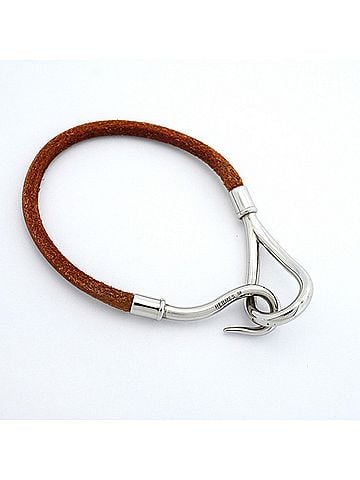 Hermès Hermes Jumbo Hook Bracelet, Metal and Leather, Silver Brown, Women's (view 2)