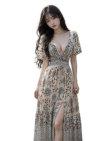 Angie Flutterlight in the Garden meadowcore flowy slv blooming twirl maxi  Casual Dress (view 1)