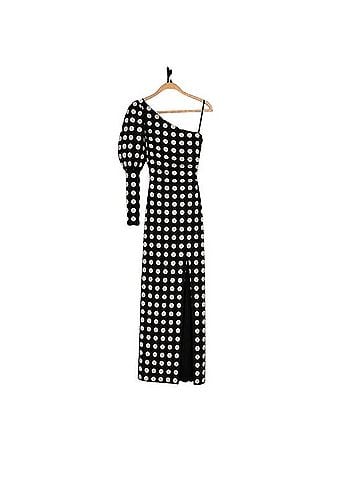 Mac Duggal One Shoulder Polka Dot Slit Gown Cocktail Dress (view 2)