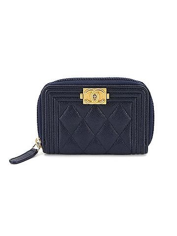 Chanel Chanel Boy Zip Coin Purse, Caviar Leather, Navy, A80602, Gold Hardware. (view 1)