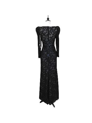 Mac Duggal Mac Duggal 11324 Black Lace Embroidered Long Sleeve Illusion Gown Dress Size 10 Cocktail Dress (view 2)