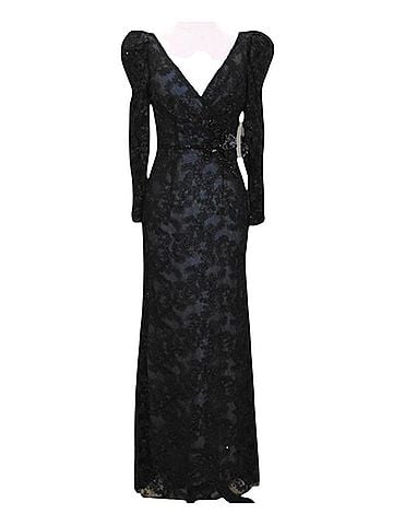 Mac Duggal Mac Duggal 11324 Black Lace Embroidered Long Sleeve Illusion Gown Dress Size 10 Cocktail Dress (view 1)