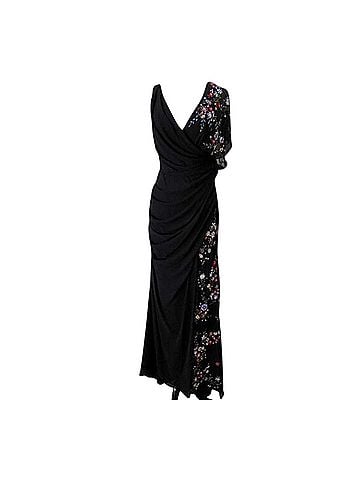 IEENA for Mac Duggal Mac Duggal 26530 Beaded Floral Faux Wrap Gown Black Multicolor Slit Dress Size 2 Cocktail Dress (view 1)