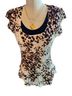Milano 100% Polyester Animal Print Brown Ivory Short Sleeve T-Shirt Size L - photo 1