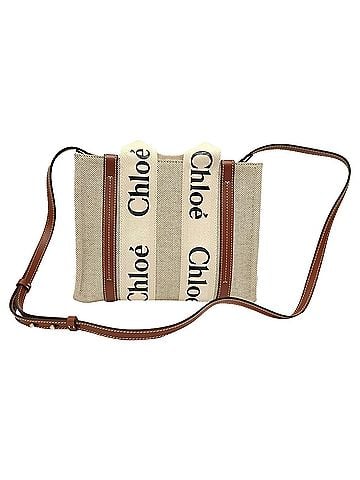 Chloé  Chloé Small Woody Tote Bag in Beige Cotton Canvas (view 1)