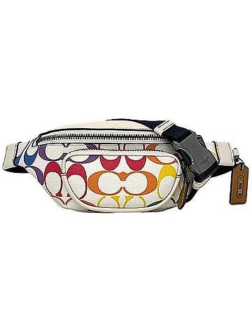 Coach Coach Mini Body Bag, White, Multicolor Signature CJ682, Crossbody, PVC Leather, COACH (view 1)