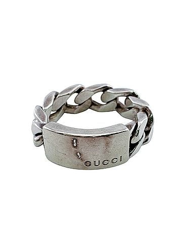 Gucci GUCCI logo chain ring, silver jewelry. (view 1)