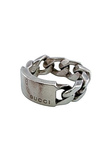 Gucci GUCCI logo chain ring, silver jewelry. (view 2)