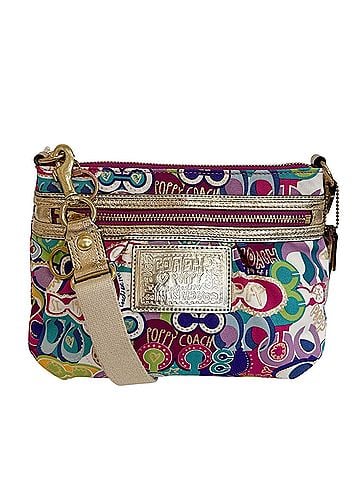 Coach COACH Poppy Signature All-Over Print Pochette S75 Op Art Graffiti Crossbody Compact Mini Bag Zipper Closure Multicolor (view 1)