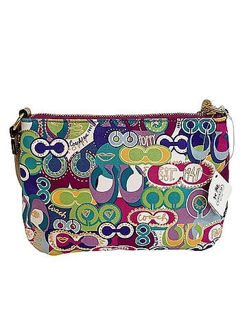 Coach COACH Poppy Signature All-Over Print Pochette S75 Op Art Graffiti Crossbody Compact Mini Bag Zipper Closure Multicolor (view 2)