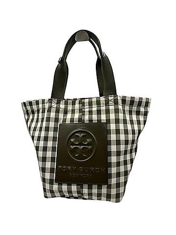 Tory Burch TORY BURCH Piper Gingham Check Square Tote Bag, Green, Big (view 1)