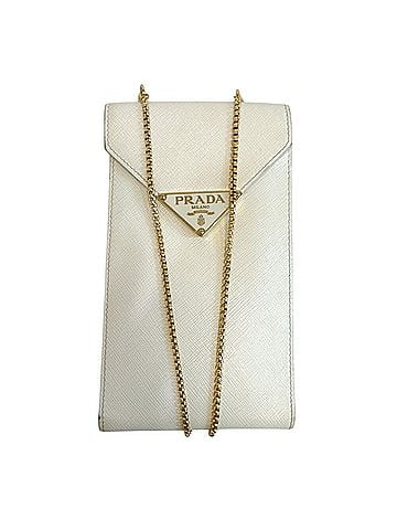 Prada PRADA Triangle Plate Chain Wallet Fragment Case Smartphone Pouch Logo Saffiano Shoulder Bag White (view 1)