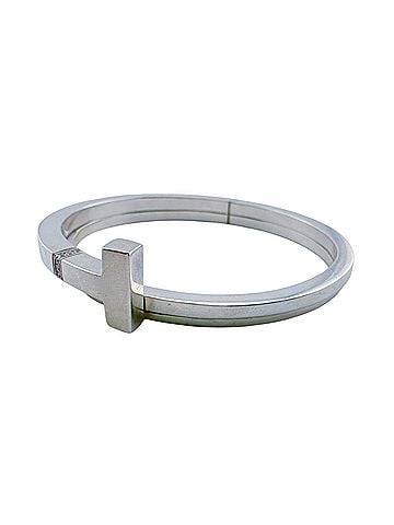 Tiffany & Co. TIFFANY&Co. Tiffany T Square Wrap Bracelet with 9 Diamonds, 51.6g, Silver Bangle (view 1)