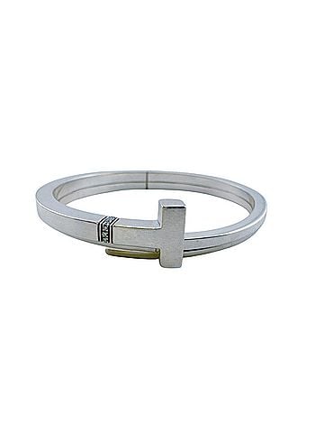 Tiffany & Co. TIFFANY&Co. Tiffany T Square Wrap Bracelet with 9 Diamonds, 51.6g, Silver Bangle (view 2)