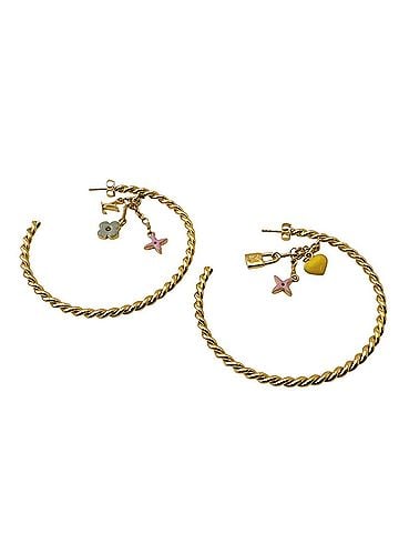 Louis Vuitton LOUIS VUITTON M65481 Creole Sweet Monogram Hoop Earrings (Pair) Pink Heart Flower Padlock Jewelry Gold (view 1)