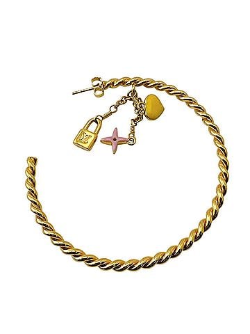 Louis Vuitton LOUIS VUITTON M65481 Creole Sweet Monogram Hoop Earrings (Pair) Pink Heart Flower Padlock Jewelry Gold (view 2)
