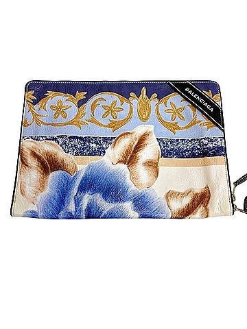 Balenciaga BALENCIAGA 466685 2017 Spring/Summer Baroque Floral Print Wrinkled Second PC Case Clutch Bag Blue (view 1)