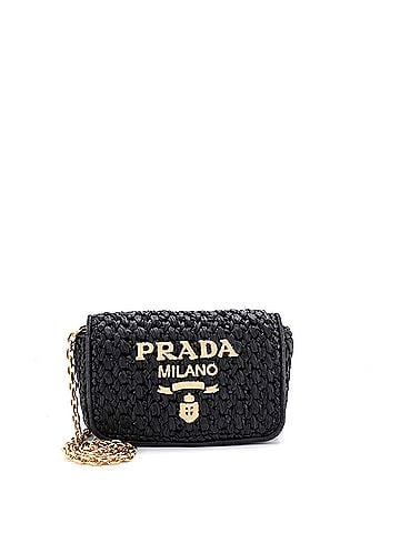 Prada Logo Chain Flap Shoulder Bag Raffia Mini (view 1)