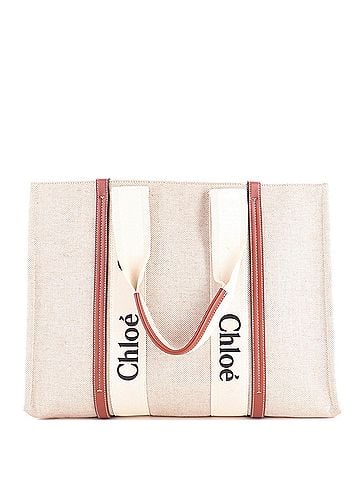 Chloé Woody Tote Canvas with Leather Large (view 1)
