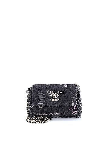 Chanel Denim Mood Flap Clutch with Chain Logo Printed Quilted Fringe Denim (view 1)