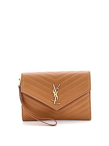 Saint Laurent Classic Monogram Envelope Wristlet Clutch Matelasse Chevron Leather (view 1)