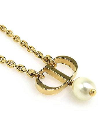 Christian Dior Christian Dior necklace, metal, faux pearl, gold, off-white, women's, e61935j (view 1)