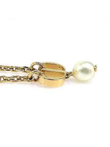 Christian Dior Christian Dior necklace, metal, faux pearl, gold, off-white, women's, e61935j (view 2)
