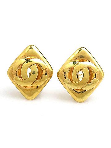 Chanel Chanel earrings, Coco Mark design, metal, gold, women's, e61934a (view 1)
