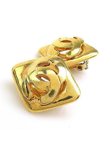 Chanel Chanel earrings, Coco Mark design, metal, gold, women's, e61934a (view 2)