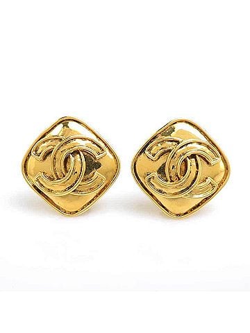 Chanel Chanel earrings, Coco Mark design, metal, gold, women's, e61932a (view 1)