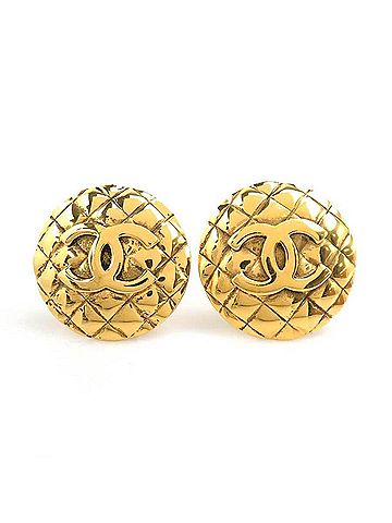 Chanel Chanel earrings, Coco Mark design, metal, gold, women's, e61930a (view 1)
