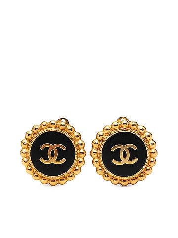 Chanel CC Gold Plated and Enamel Button Clip On Earrings (view 1)