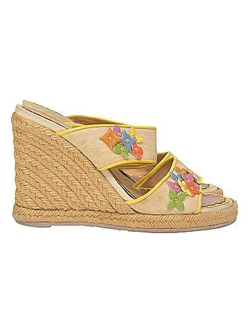 Louis Vuitton Louis Vuitton Wedge Espadrilles in Beige Canvas (view 1)