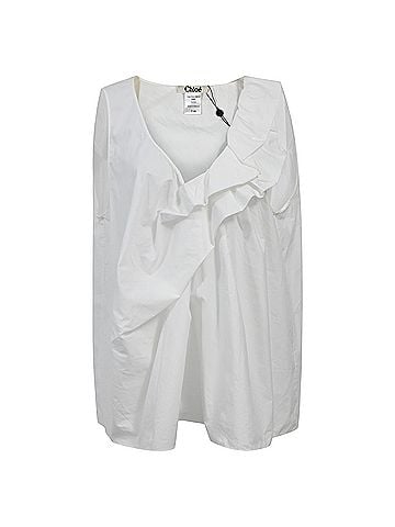 Chloé Chloe Sleeveless Ruffled Top in White Cotton (view 1)