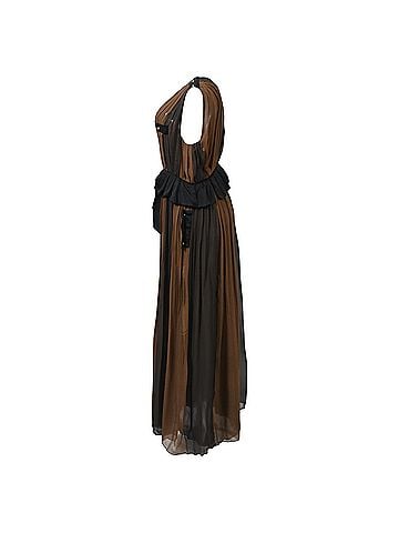 Chloé  Chloé Pleated Deep Neck Maxi Dress in Brown and Black Silk Chiffon (view 2)