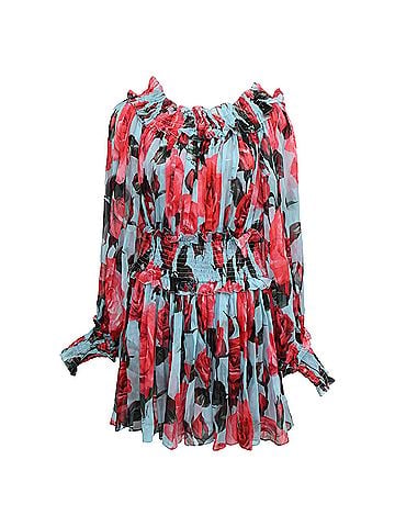 Dolce & Gabbana Dolce & Gabbana Cold-Shoulder Floral-Print Mini Dress in Multicolor Silk (view 1)