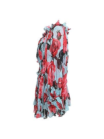 Dolce & Gabbana Dolce & Gabbana Cold-Shoulder Floral-Print Mini Dress in Multicolor Silk (view 2)