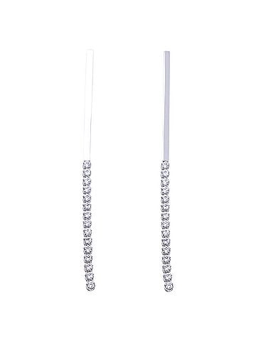 Céline Celine Crystal-Embellishhed Bar Drop Earrings in Silver Metal (view 1)