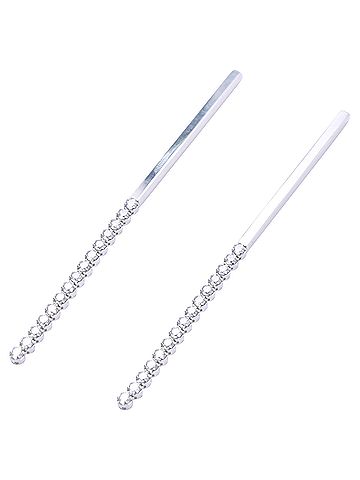 Céline Celine Crystal-Embellishhed Bar Drop Earrings in Silver Metal (view 2)