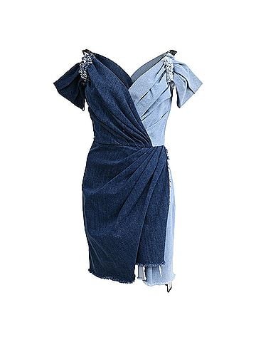 Dolce & Gabbana Dolce & Gabbana Patchwork Two Tone Mini Dress in Blue Denim (view 1)