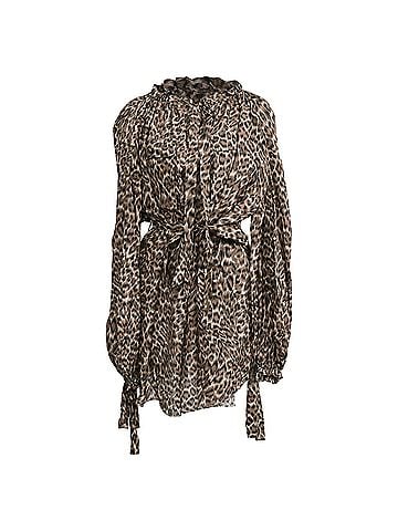 Zimmermann Zimmermann Suraya Leopard-Print Off-Shoulder Dress in Brown Silk (view 1)